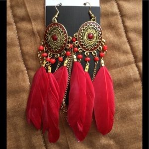 Real feather earrings, new